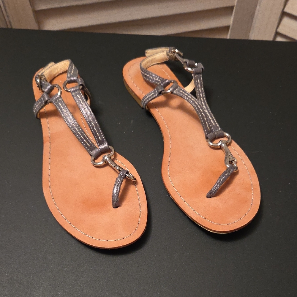 Coach Tan and Gray Leather Sandals